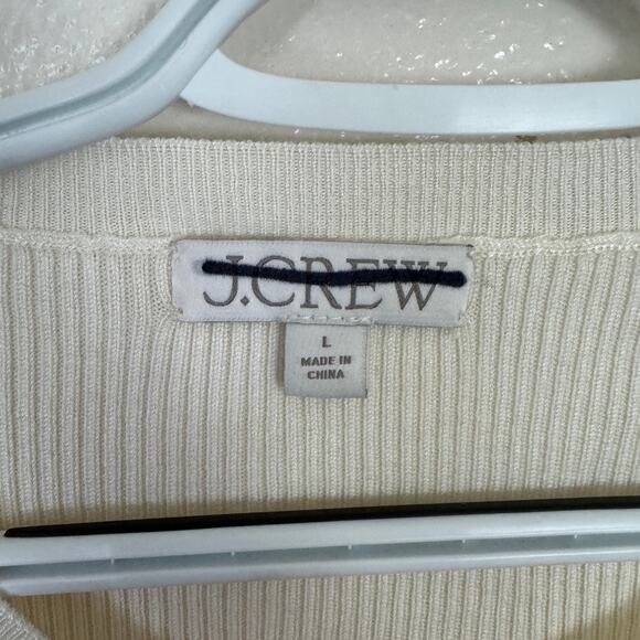 J.Crew Henley Sweater WMNS L Mountain White Long Sleeve Ribbed Tencel Crew Neck - Picture 3 of 7